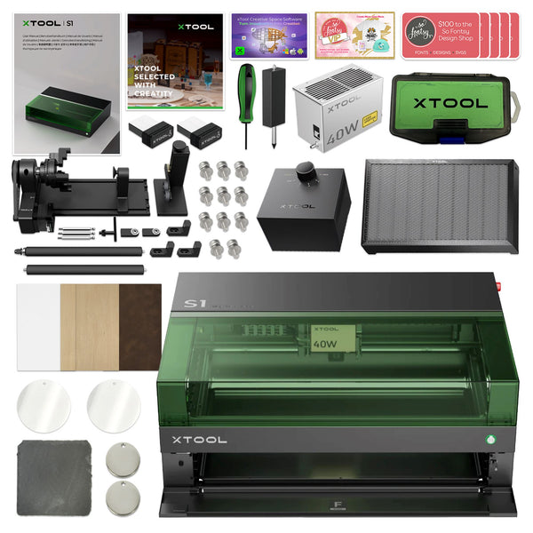 xTool S1 Laser Cutter & Engraver Machine Bundle w/ Rotary & Riser