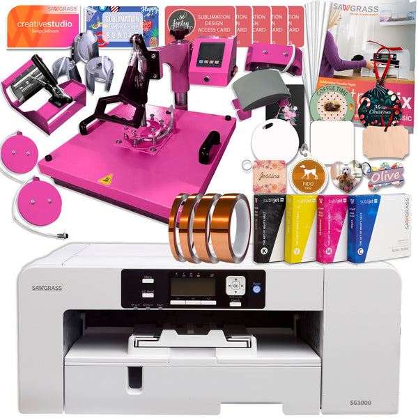 Sawgrass Virtuoso SG1000 Sublimation Printer & Heat Press Bundle - Starter Ink Set - 20ml