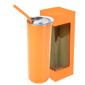 20oz Color Powder Coated Stainless Steel Skinny Tumbler - Orange Swing Design 