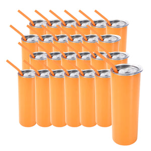 20oz Color Powder Coated Stainless Steel Skinny Tumbler - Orange Swing Design 