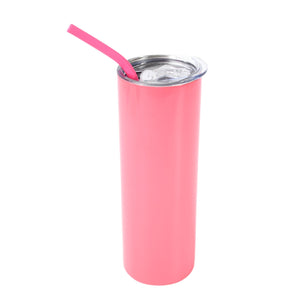 20oz Color Powder Coated Stainless Steel Skinny Tumbler - Pink Swing Design 