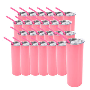 20oz Color Powder Coated Stainless Steel Skinny Tumbler - Pink Swing Design 