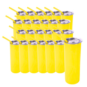 20oz Color Powder Coated Stainless Steel Skinny Tumbler - Yellow Swing Design 