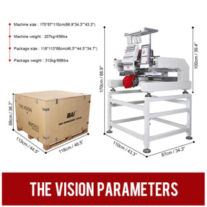 BAi VISION 15 Needle Commercial Embroidery Machine Bundle with Cap & Hat Hoops