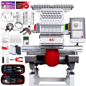 BAi Mirror 15 Needle Commercial Embroidery Machine Bundle with Cap & Hat Hoops Brother Sewing Bundle Bai 