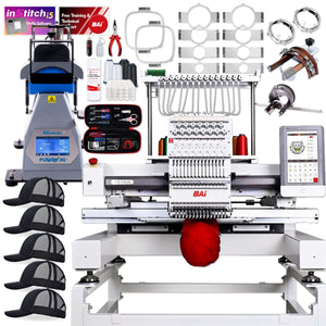 BAi VISION 15 Needle Embroidery Machine Bundle with Hotronix Cap Press & Hoops Brother Sewing Bundle Bai 