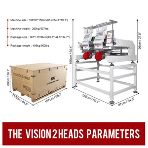 BAi VISION Two Head 15 Needle Commercial Embroidery Machine Deluxe Bundle Brother Sewing Bundle Bai 