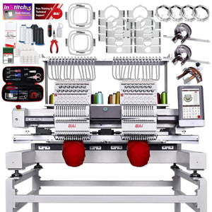 BAi VISION Two Head 15 Needle Embroidery Machine Bundle with Hotronix Hat Press Brother Sewing Bundle Bai 