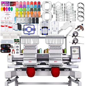 BAi VISION Two Head 15 Needle Embroidery Machine with Deluxe Mighty Hoop Bundle Brother Sewing Bundle Bai 