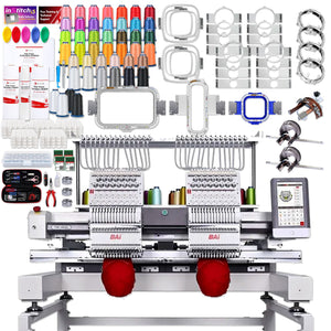 BAi VISION Two Head 15 Needle Embroidery Machine with Mighty Hoop Bundle Brother Sewing Bundle Bai 