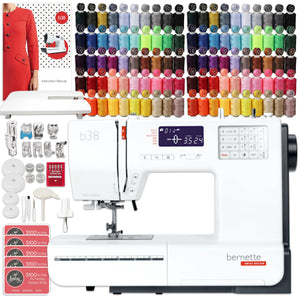 Bernette B38 Top End Sewing Machine Bundle with Deluxe 100pc Thread Kit Brother Sewing Bundle Bernette 