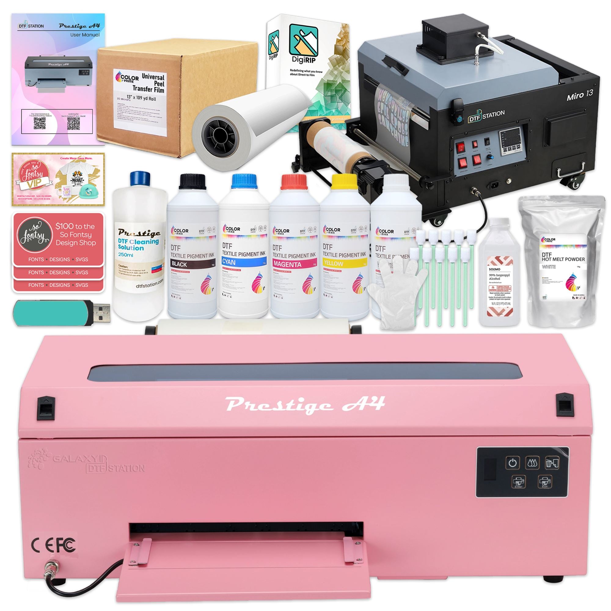 EnjoyColor A4 DTF Printer and Oven Bundle, DTF Transfer Printer Machine for Dark and Light Fabric Printing (A4 DTF Printer+Oven+Software+5x250ml Ink