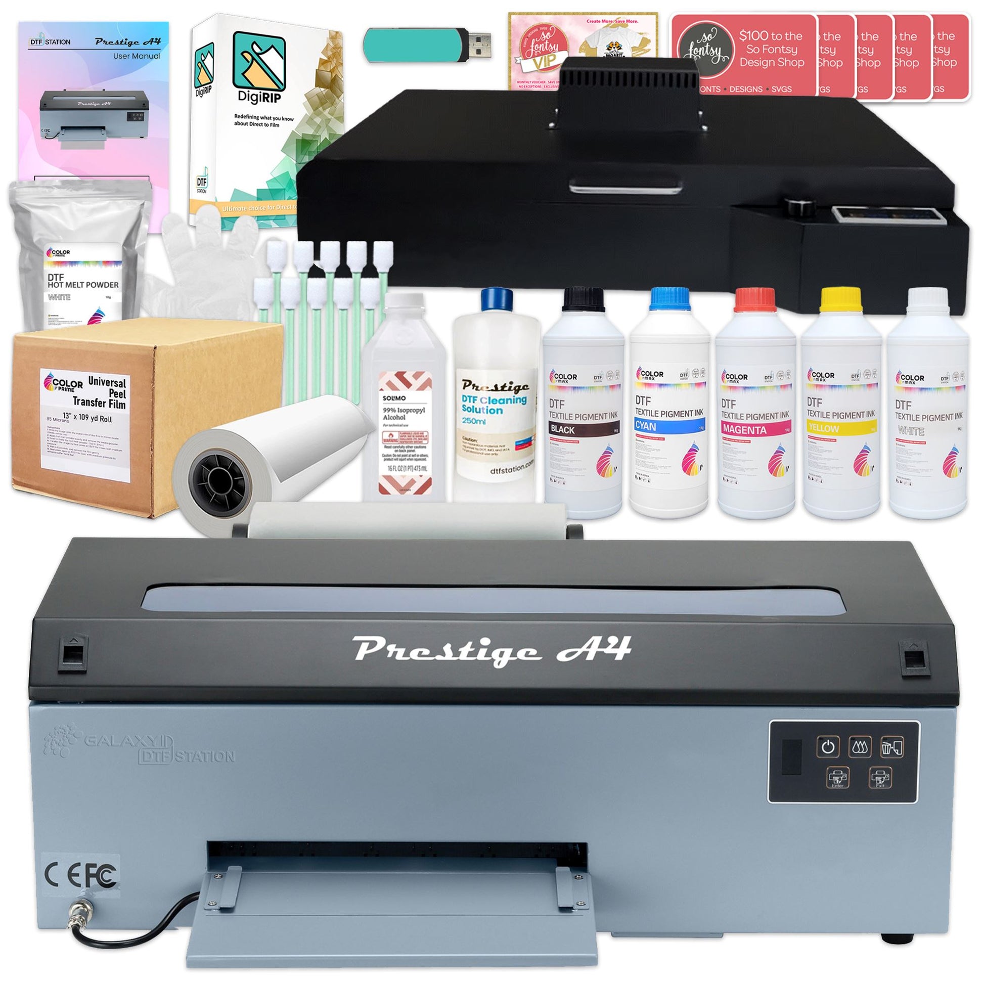 Prestige A4 Direct To Film (DTF) Printer w/ Oven, Filter, Inks, Supplies - Gray DTF Bundles Prestige 