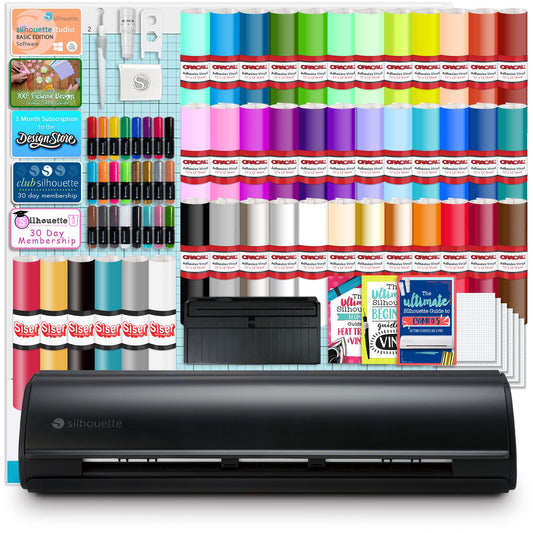 Silhouette Black Cameo 5 w/ 38 Oracal Sheets, Siser HTV, Guides, 24 Pens Silhouette Bundle Silhouette 