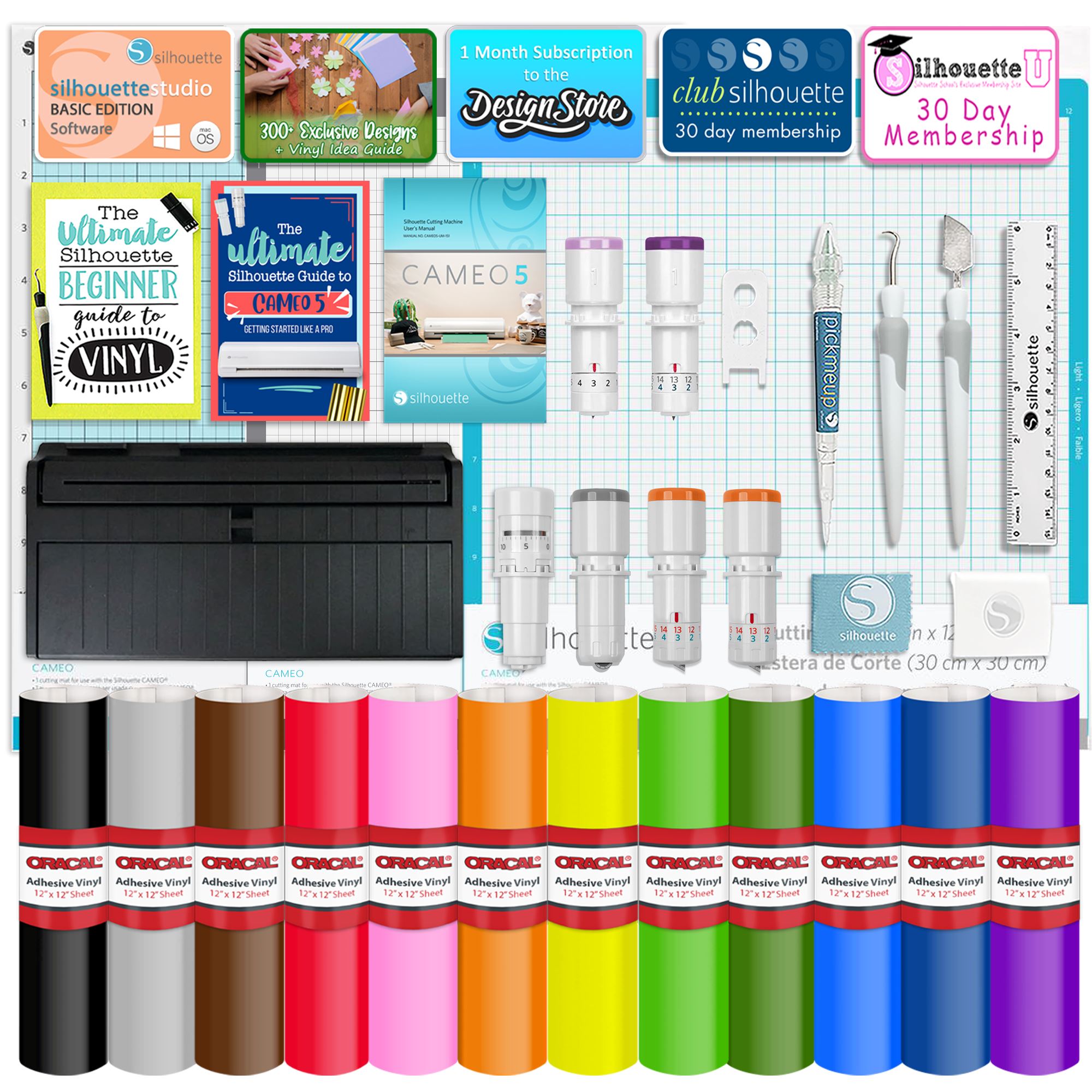 Silhouette Heat Transfer Printable Bundle- Includes 12 Sheets of Printable Vinyl (5 for Light Material, 5 for Dark Material, 2 Fabric Sheets), and A