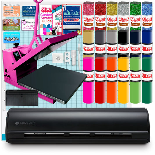 Silhouette Matte Black Cameo 5 w/ 15" x 15" PINK Heat Press & Siser HTV Silhouette Bundle Silhouette 