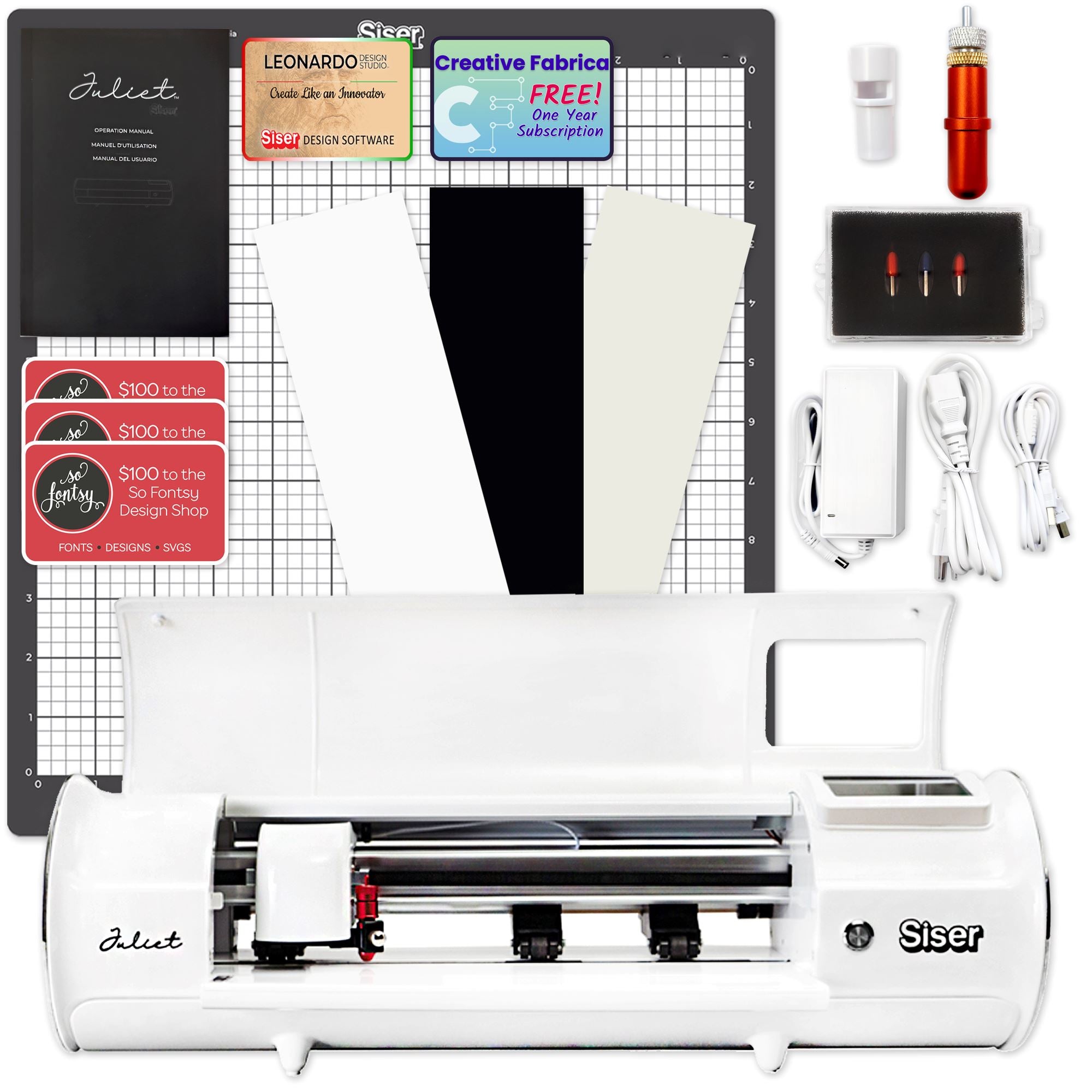 Silhouette White Cameo 4 w/ Deluxe Blade & Tool Pack, Mat Pack, Guides,  Designs