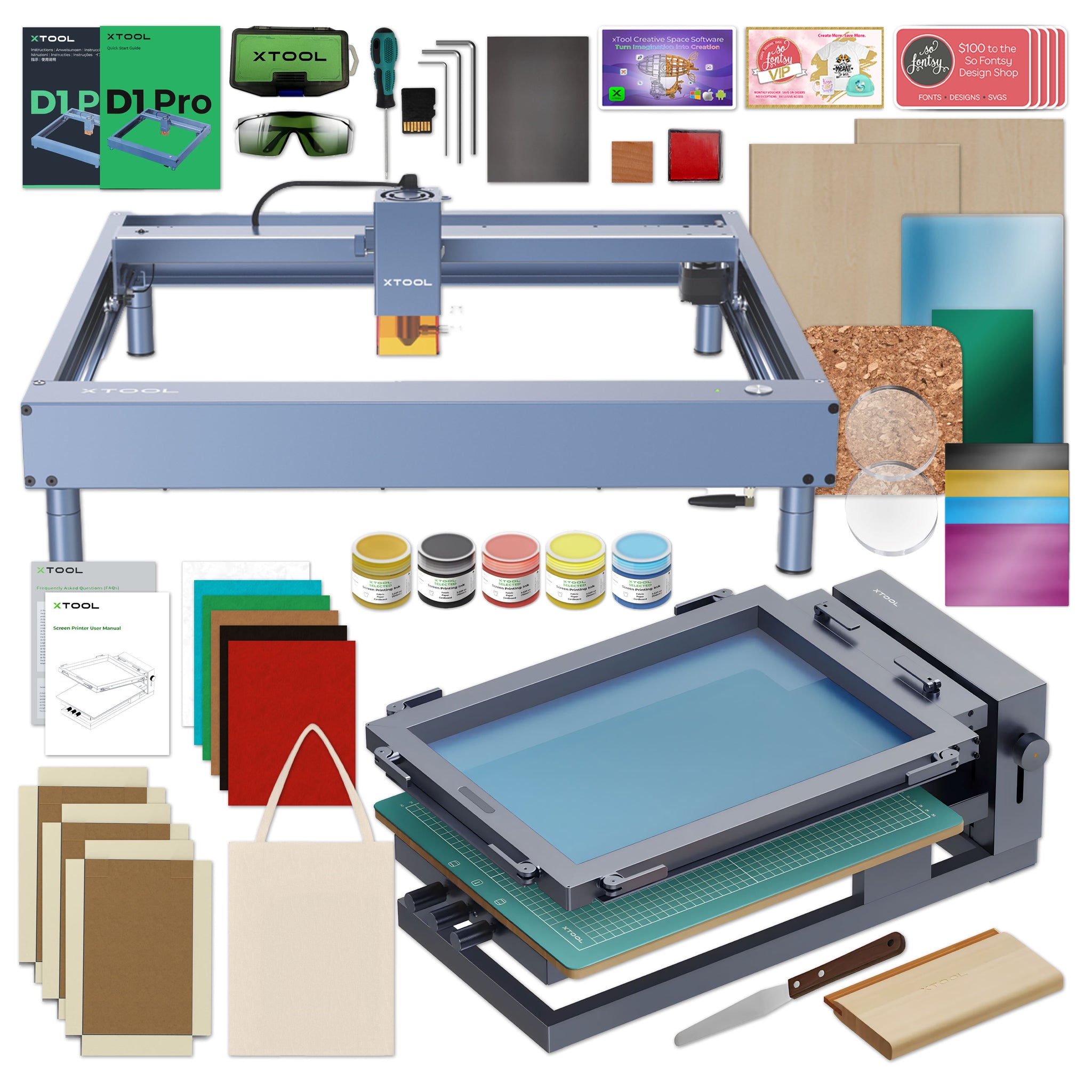 xTool D1 Pro 2.0 5W Laser & Engraver Machine with Screen Print Kit - Grey