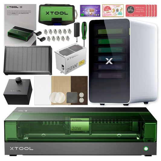 xTool S1 Laser Cutter & Engraver Machine Bundle w/ Air Assist, Honeycomb, Filter Laser Engraver xTool 20W Diode Laser 