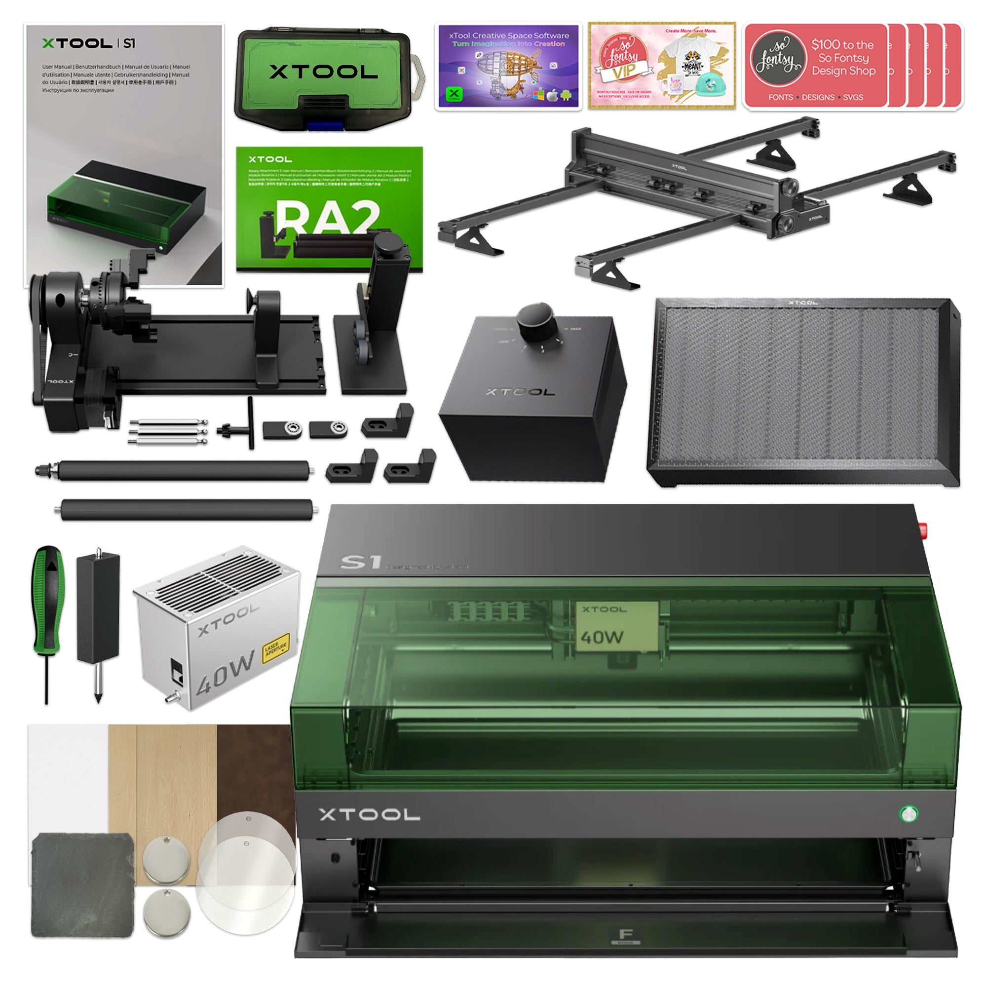 xTool S1 Laser Cutter & Engraver Machine with Deluxe Screen Printing Bundle - 40W Diode Laser +$500