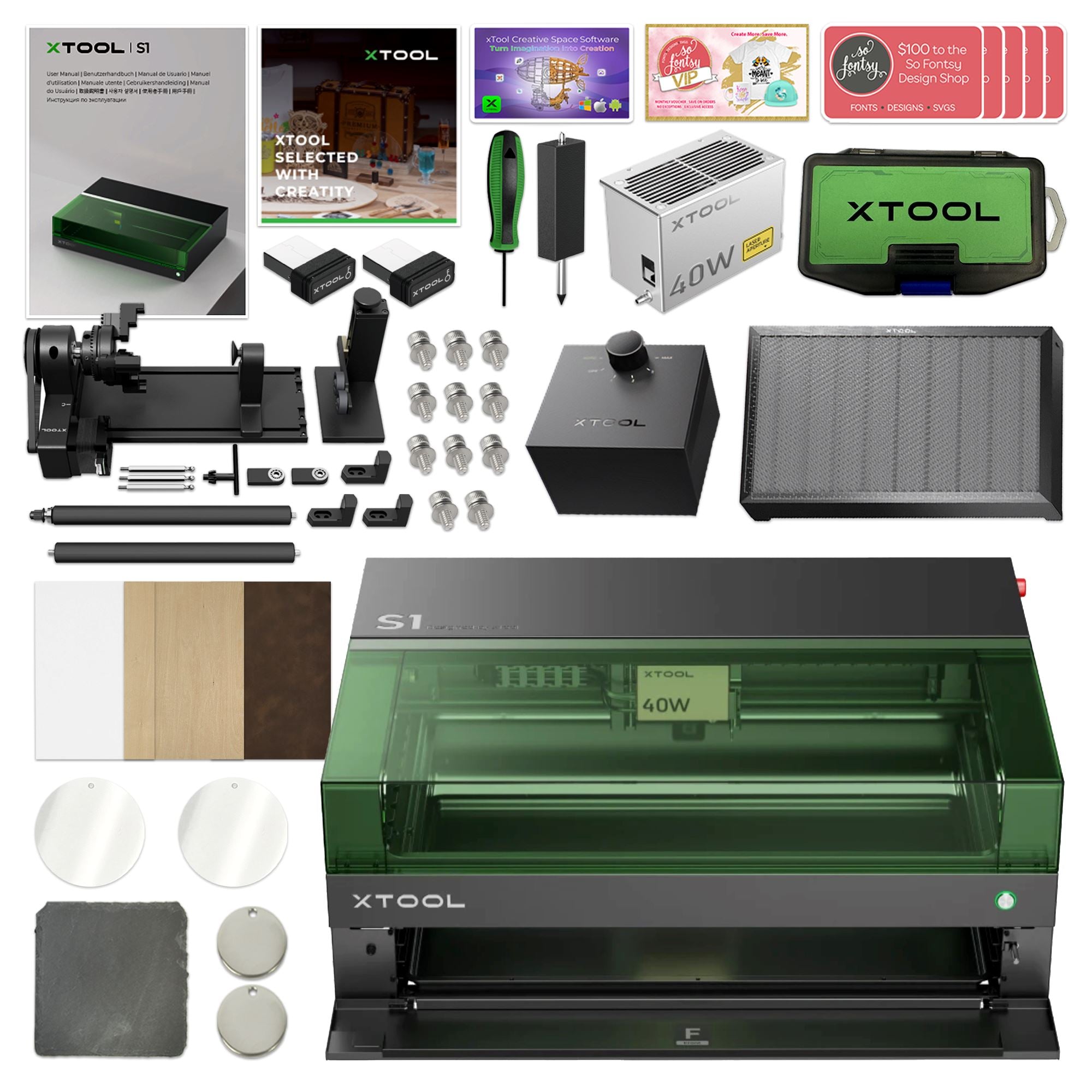 xTool S1 Laser Cutter & Engraver Machine with Screen Printing Bundle - 40W Diode Laser +$500