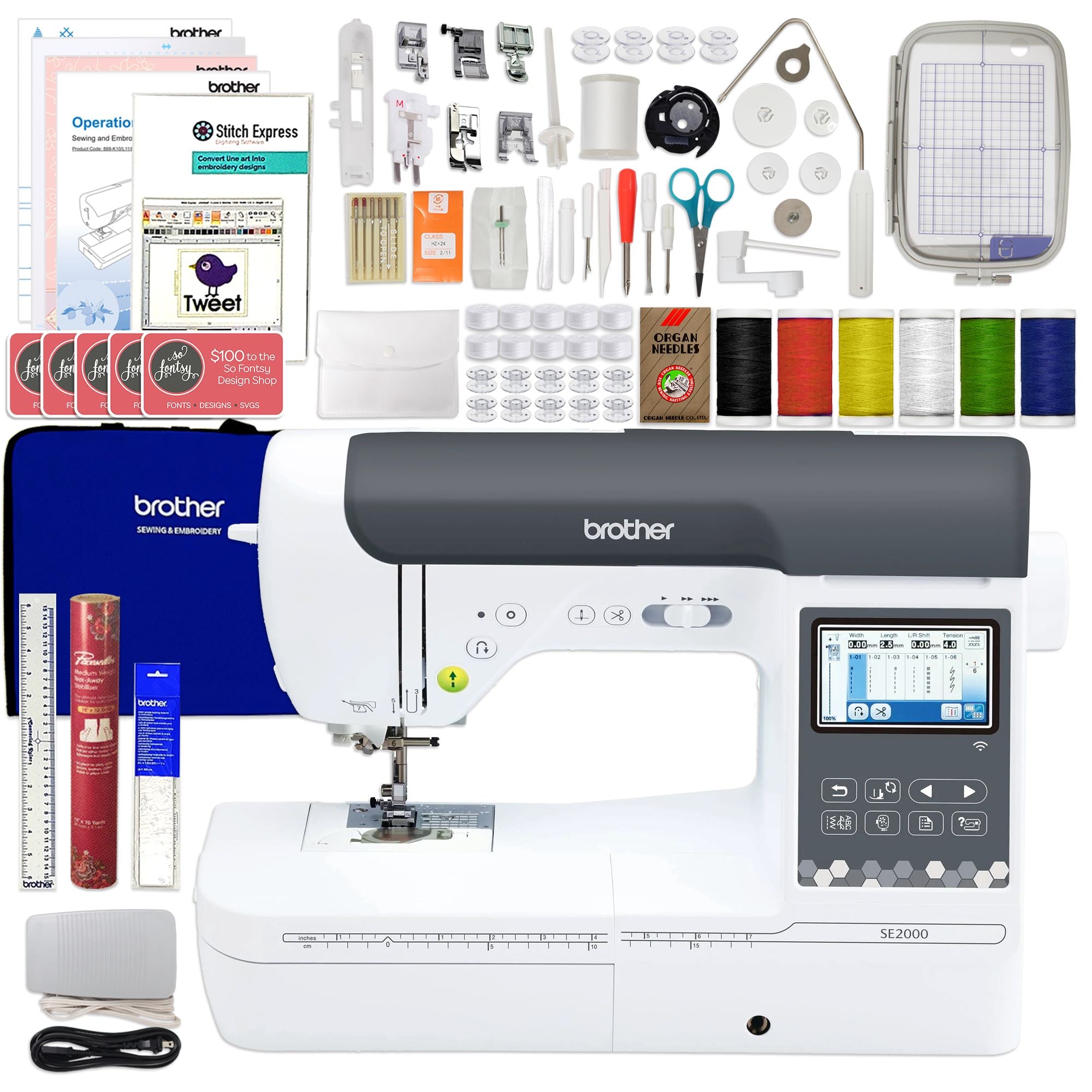 Brother SE2000 Embroidery & Sewing Machine w/ Embroidery & Digitizing  Bundle