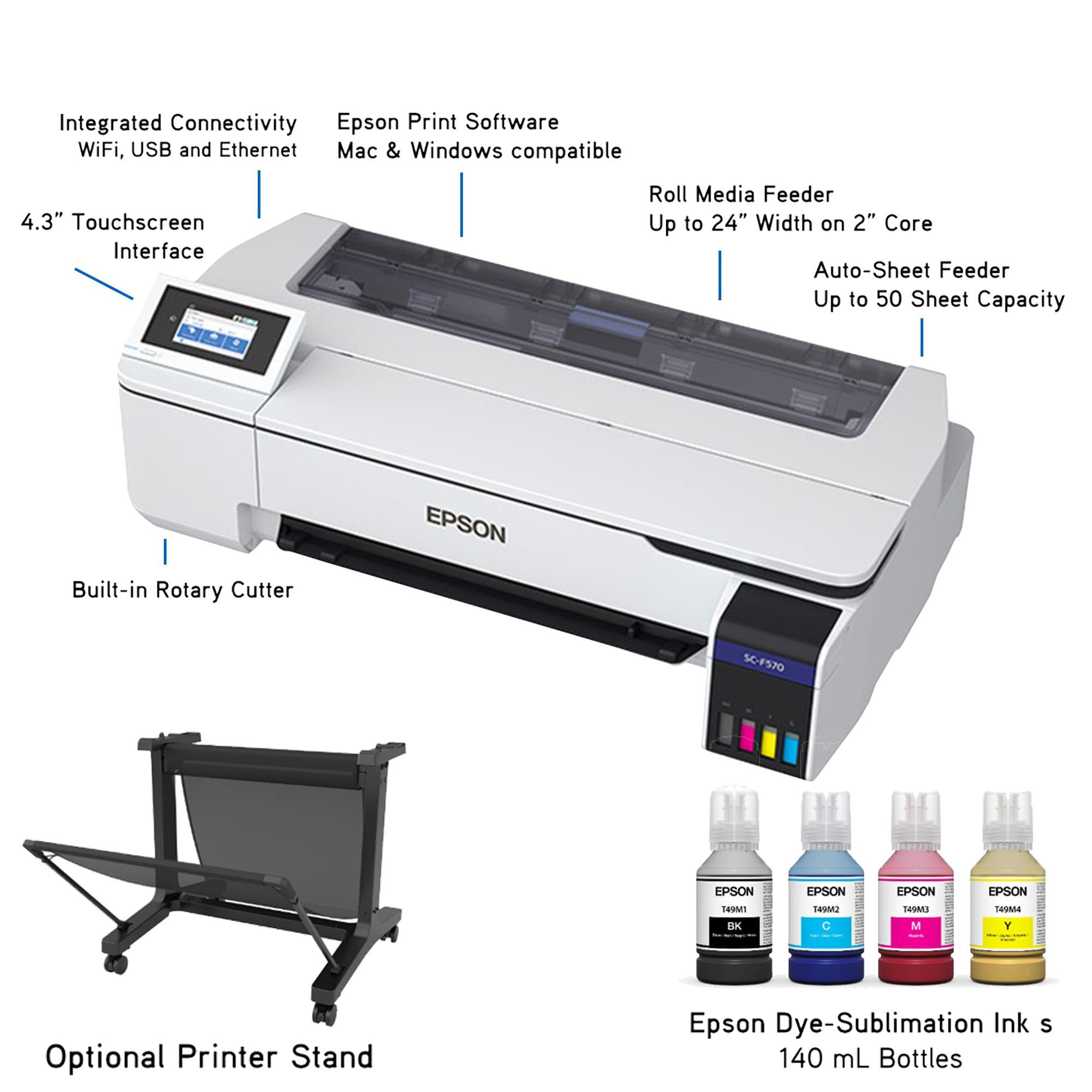 Epson SureColor Pro F570 24 Sublimation Printer w/ 450 Sheets Paper & Blanks - Epson F570 Bundle