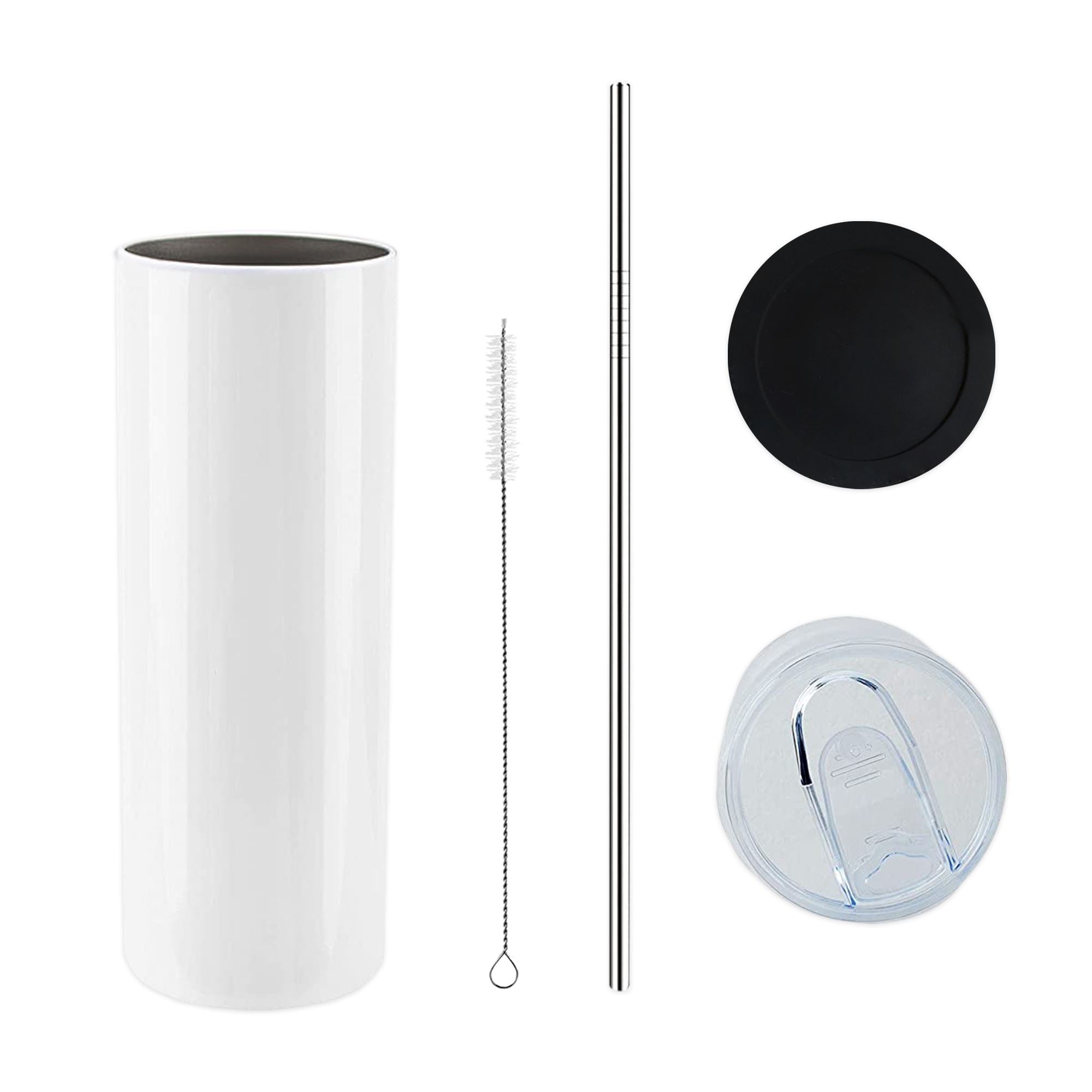 8 Pieces 20 oz Sublimation Blank Skinny Tumbler Double Wall Stainless Steel  Insulated Tumbler with Lid and Straw, Sponge Cleaning Brush, Polymer