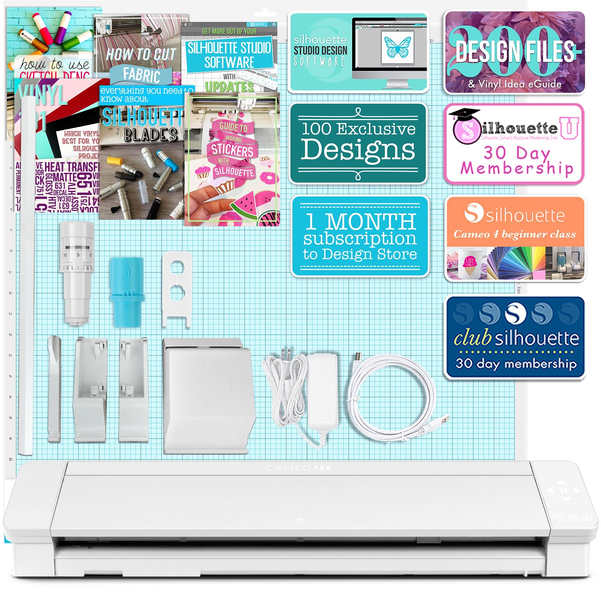 Silhouette Cameo 4 Plus Electronic Cutter, White - Cutting Mat, Power  Cords, Built in Roll Feeder, Silhouette Studio Software