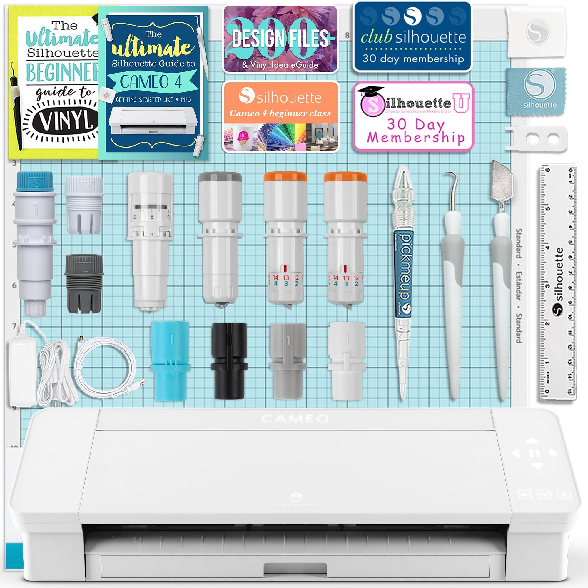 Silhouette Cameo 4 Extras Bundle with Extra AutoBlade, Extra Cutting mat,  Tool Kit, PixScan Mat, and Start up Guide for Cameo 4 with Bonus Designs