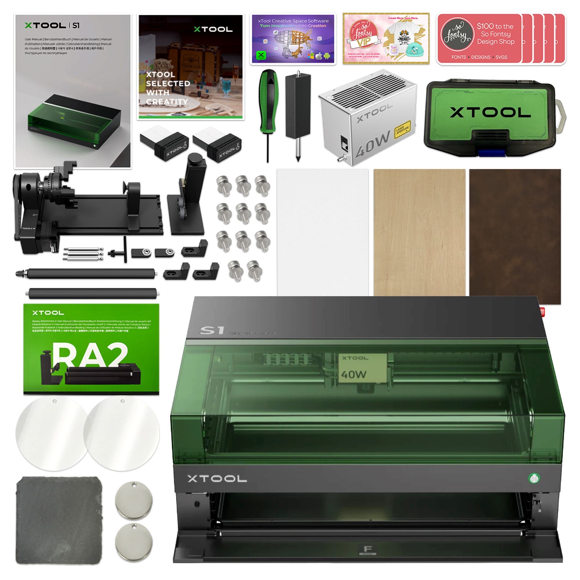 xTool S1 Laser Cutter & Engraver Machine with Screen Printing Bundle - 40W Diode Laser +$500